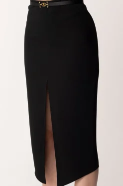 Elisabetta Franchi Gonna Midi con Spacco e CinturaNERO