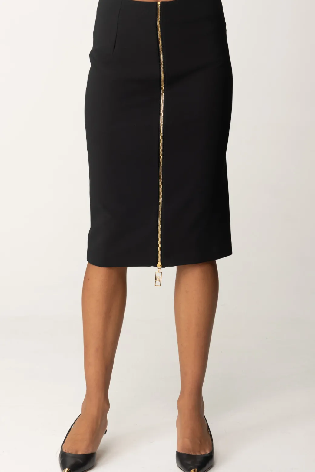 Elisabetta Franchi Gonna Midi a Tubo con ZipNERO