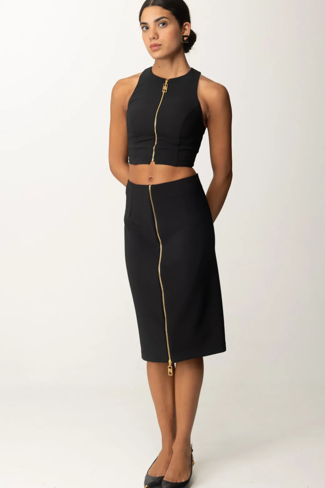 Elisabetta Franchi Gonna Midi a Tubo con ZipNERO