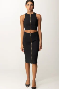 Elisabetta Franchi Gonna Midi a Tubo con ZipNERO