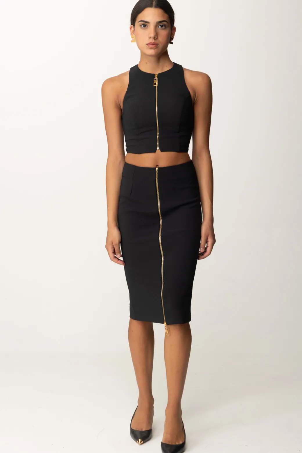 Elisabetta Franchi Gonna Midi a Tubo con ZipNERO