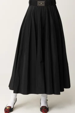 Elisabetta Franchi Gonna Longuette a Pieghe con CinturaNERO