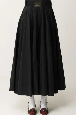 Elisabetta Franchi Gonna Longuette a Pieghe con CinturaNERO