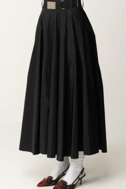 Elisabetta Franchi Gonna Longuette a Pieghe con CinturaNERO