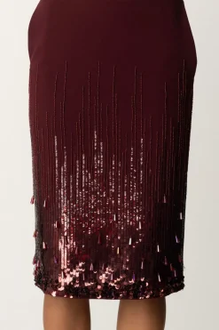 Elisabetta Franchi Gonna a Tubino con Ricamo PaillettesROUGE NOIR