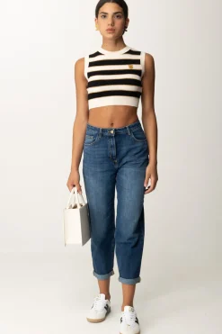 Elisabetta Franchi Jeans Boyfriend con Placca LogoBLUE DENIM