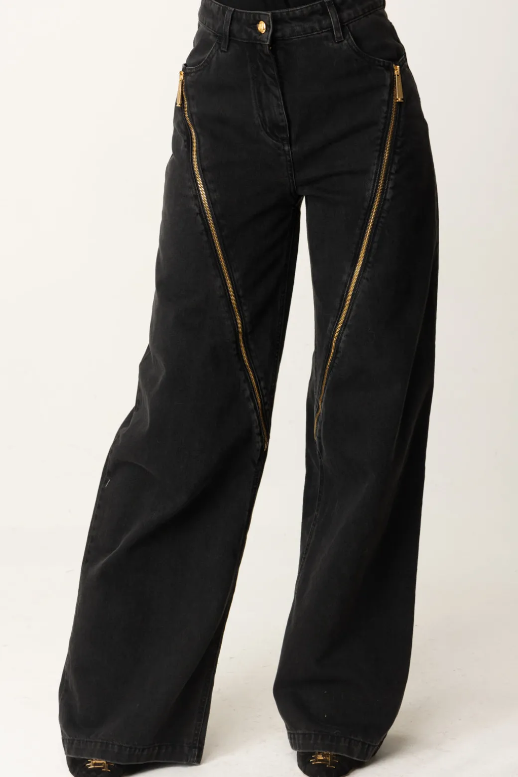 Elisabetta Franchi Jeans Palazzo con CerniereNERO