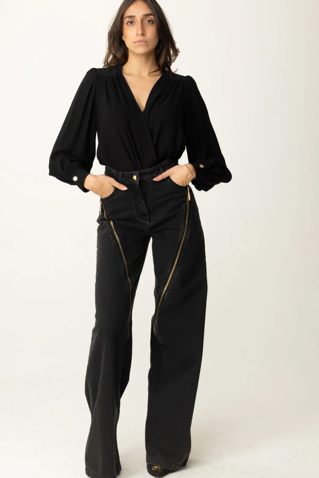 Elisabetta Franchi Jeans Palazzo con CerniereNERO