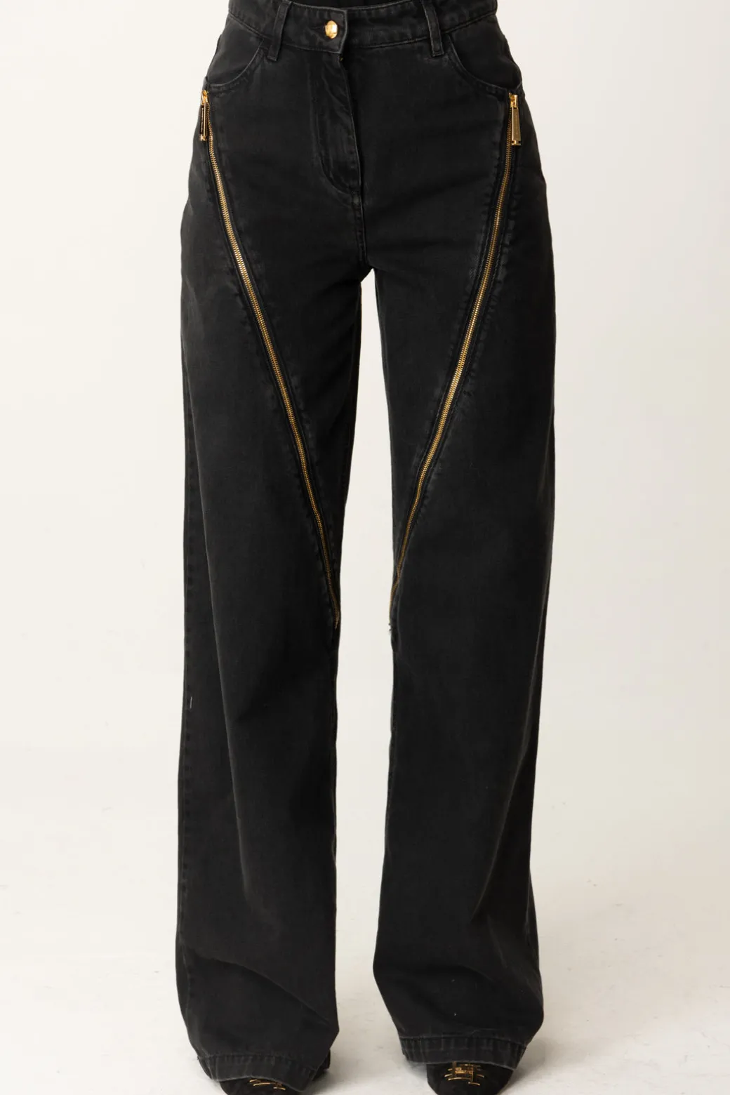 Elisabetta Franchi Jeans Palazzo con CerniereNERO