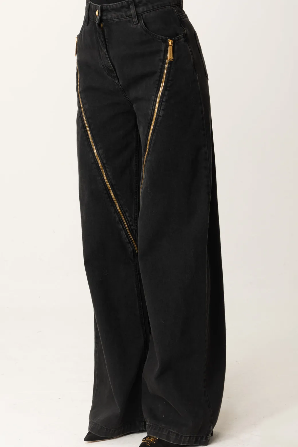 Elisabetta Franchi Jeans Palazzo con CerniereNERO