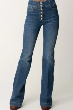 Elisabetta Franchi Jeans a Zampa con Bottoniera CentraleBLUE DENIM