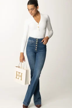 Elisabetta Franchi Jeans a Zampa con Bottoniera CentraleBLUE DENIM