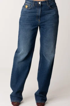 Elisabetta Franchi Jeans Boyfriend con Placca OroBLUE DENIM