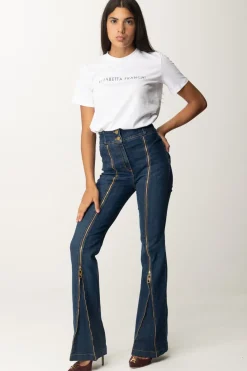 Elisabetta Franchi Jeans a Zampa In Cotone con ZipBLUE DENIM