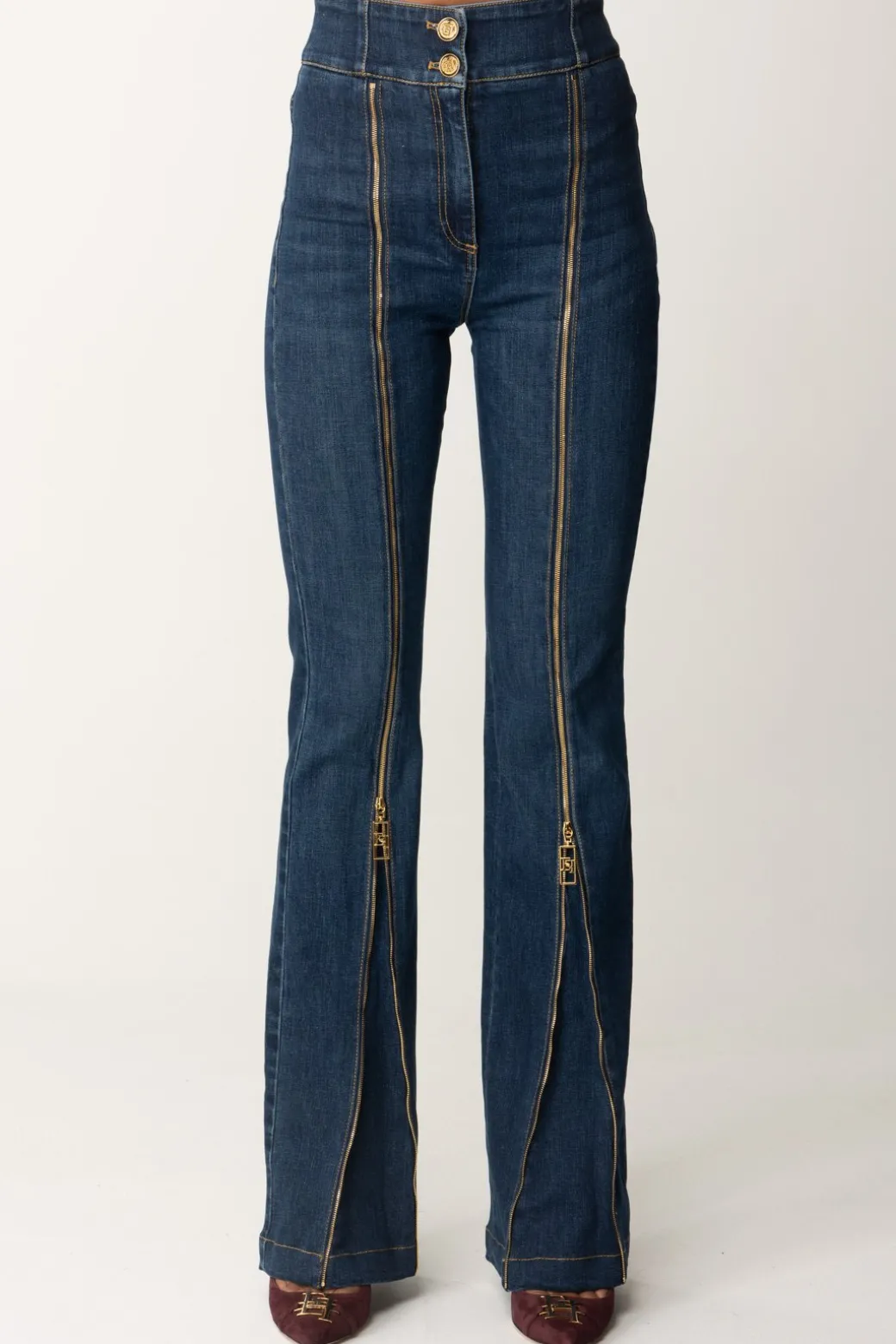 Elisabetta Franchi Jeans a Zampa In Cotone con ZipBLUE DENIM