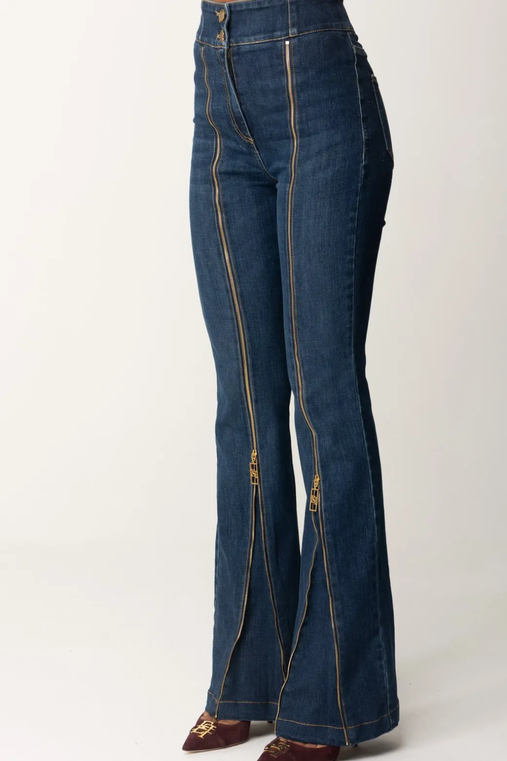Elisabetta Franchi Jeans a Zampa In Cotone con ZipBLUE DENIM