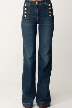 Elisabetta Franchi Jeans a Zampa con Bottoniera LateraleBLUE DENIM