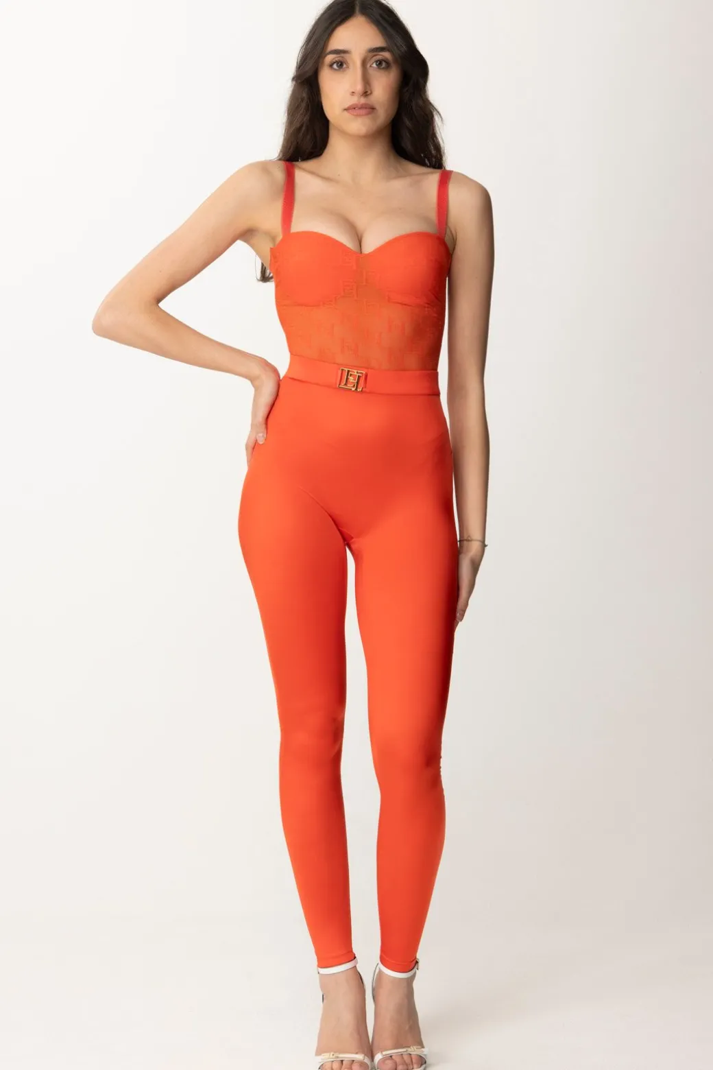 Elisabetta Franchi Leggings In Lycra con LogoCORALLO