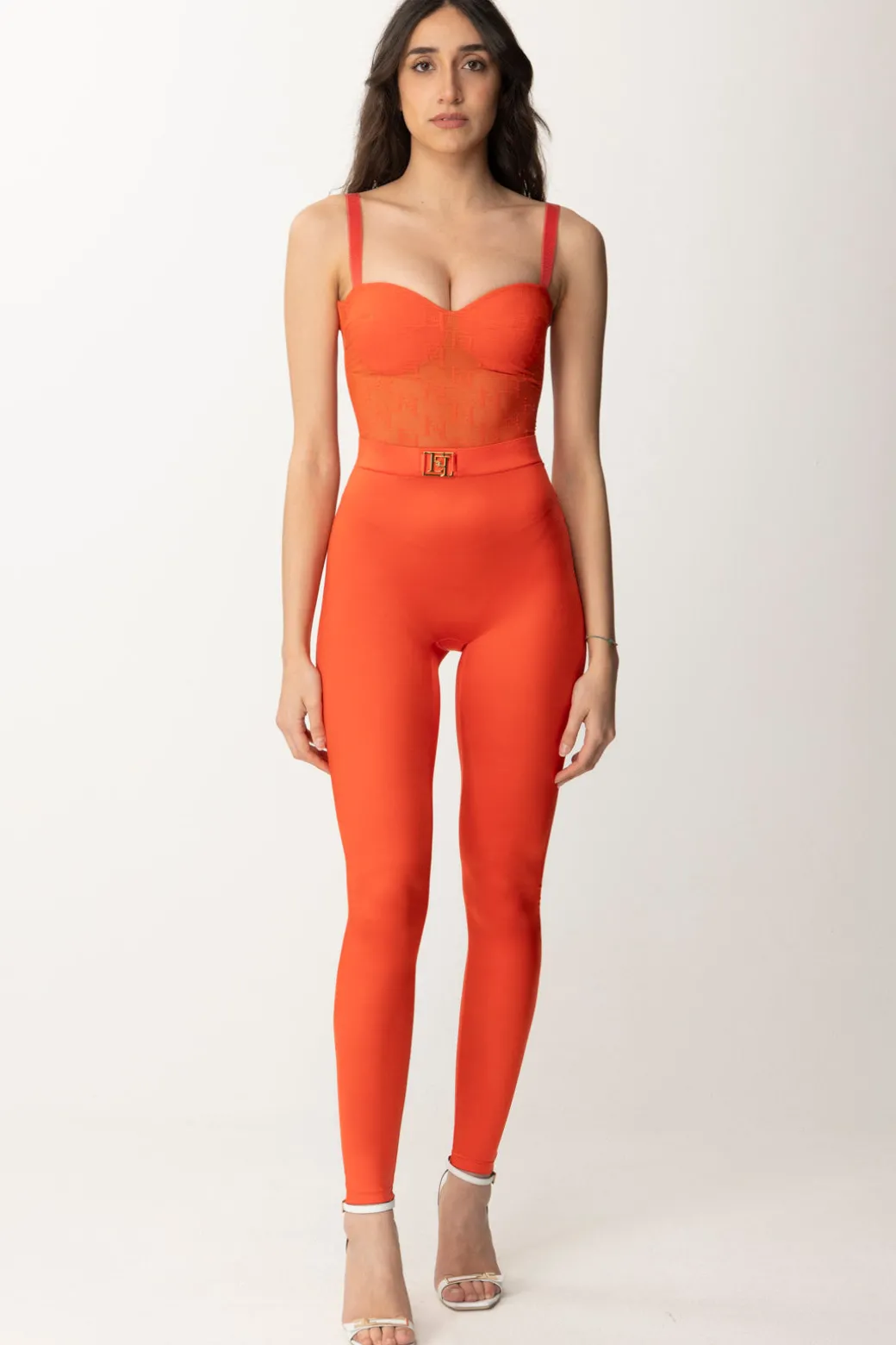 Elisabetta Franchi Leggings In Lycra con LogoCORALLO