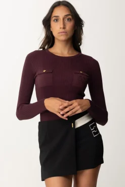 Elisabetta Franchi Maglia Tricot Misto Seta con Ricamo LogoROUGE NOIR