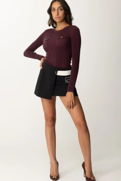 Elisabetta Franchi Maglia Tricot Misto Seta con Ricamo LogoROUGE NOIR