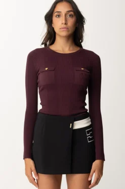 Elisabetta Franchi Maglia Tricot Misto Seta con Ricamo LogoROUGE NOIR
