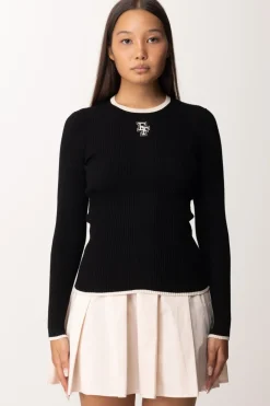 Elisabetta Franchi Maglia In Viscosa con Logo CollegeNERO/BURRO