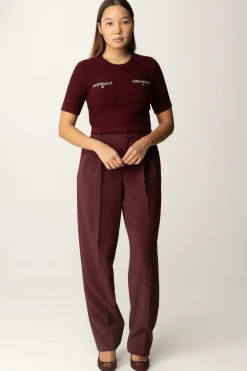 Elisabetta Franchi Maglia Crop a Maniche Corte In Lana BoucléROUGE NOIR