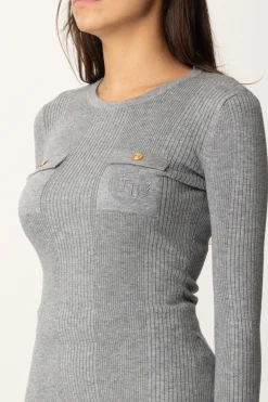 Elisabetta Franchi Maglia Tricot Misto Seta con Ricamo LogoGRIGIO MELANGE
