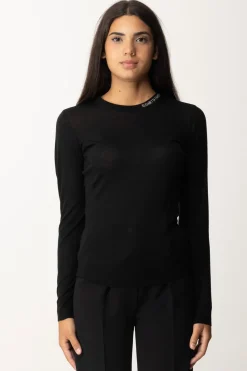 Elisabetta Franchi Maglia In Lana Merino con Colletto LogatoNERO