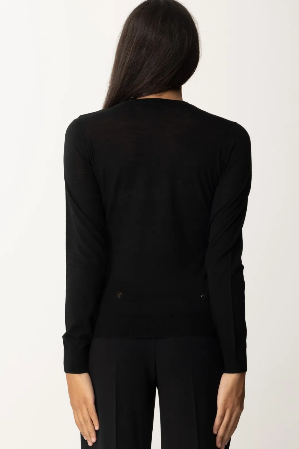 Elisabetta Franchi Maglia In Lana Merino con Colletto LogatoNERO