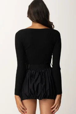 Elisabetta Franchi Maglia Cropped a Coste con BottonieraNERO