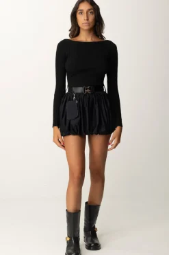 Elisabetta Franchi Maglia Cropped a Coste con BottonieraNERO