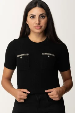 Elisabetta Franchi Maglia Crop a Maniche Corte In Lana BoucléNERO