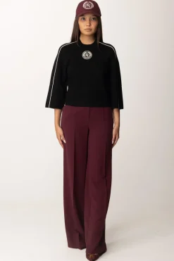 Elisabetta Franchi Maglia Cropped In Viscosa con Patch LogoNERO/BURRO