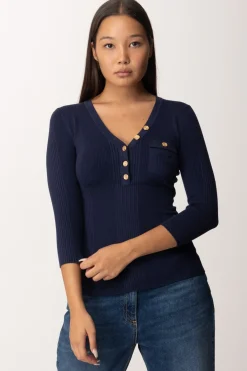Elisabetta Franchi Maglia Scollo a V con Ricamo LogoNAVY
