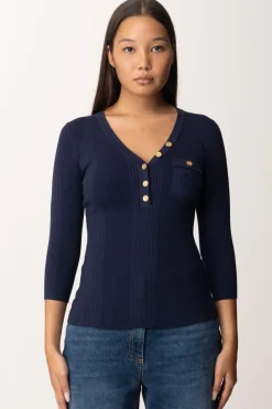 Elisabetta Franchi Maglia Scollo a V con Ricamo LogoNAVY