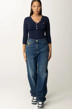 Elisabetta Franchi Maglia Scollo a V con Ricamo LogoNAVY