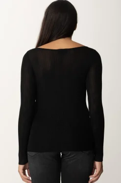 Elisabetta Franchi Maglia In Viscosa a Costine con Placca LogoNERO