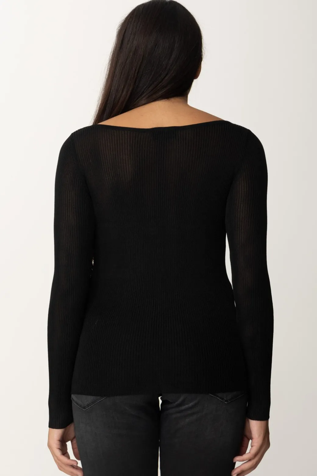 Elisabetta Franchi Maglia In Viscosa a Costine con Placca LogoNERO