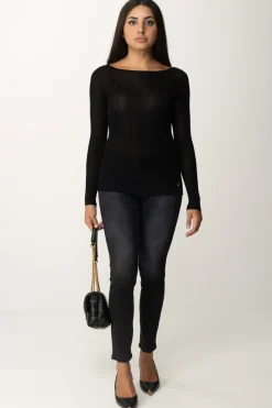 Elisabetta Franchi Maglia In Viscosa a Costine con Placca LogoNERO