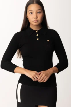 Elisabetta Franchi Maglia Polo In Costine con Ricamo LogoNERO