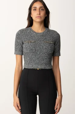 Elisabetta Franchi Maglia Crop a Maniche Corte In Lana BoucléSALEPEPE