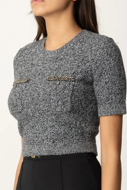 Elisabetta Franchi Maglia Crop a Maniche Corte In Lana BoucléSALEPEPE