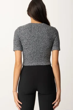 Elisabetta Franchi Maglia Crop a Maniche Corte In Lana BoucléSALEPEPE