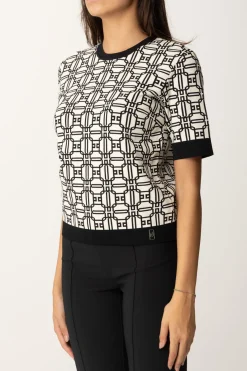 Elisabetta Franchi Maglia Logata a ContrastoBURRO/NERO