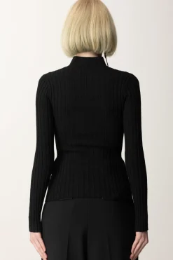 Elisabetta Franchi Maglia In Viscosa a Coste con BottonieraNERO