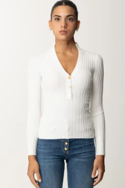 Elisabetta Franchi Maglia In Viscosa a Coste con BottonieraAVORIO