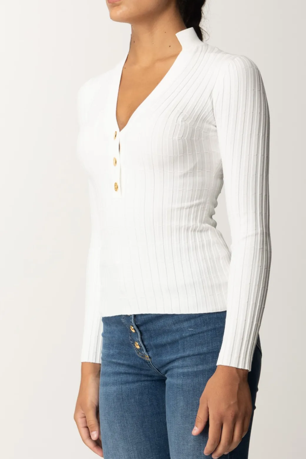 Elisabetta Franchi Maglia In Viscosa a Coste con BottonieraAVORIO