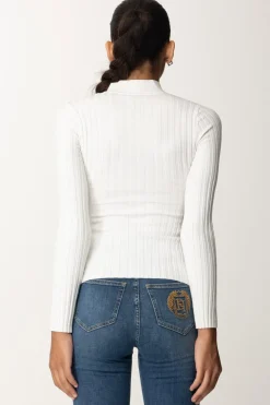 Elisabetta Franchi Maglia In Viscosa a Coste con BottonieraAVORIO